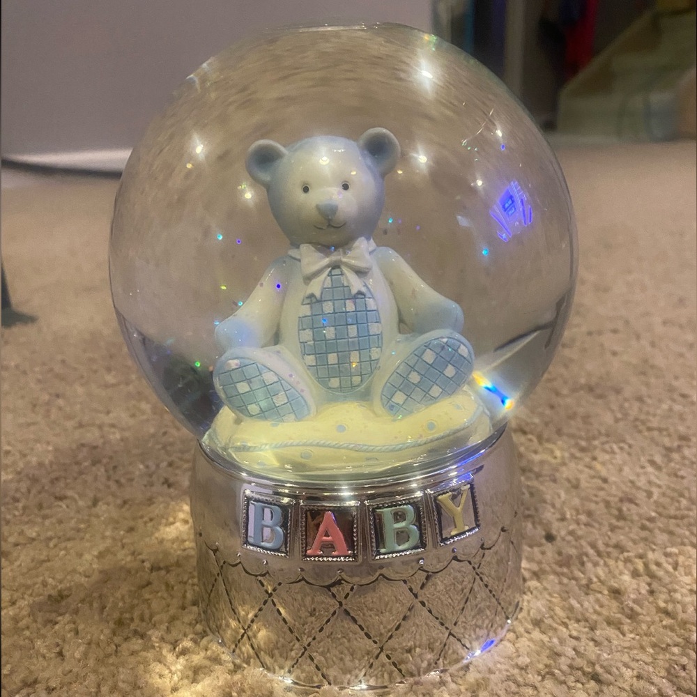 Reed & Barton Blue Bear Snow Globe with Silver Base